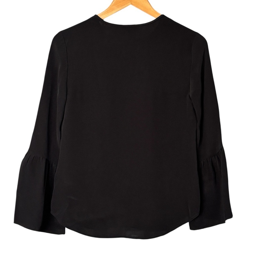 J.Crew 100% Silk Bell Sleeve Blouse Black Keyhole Career Size 0 - Picture 9 of 11